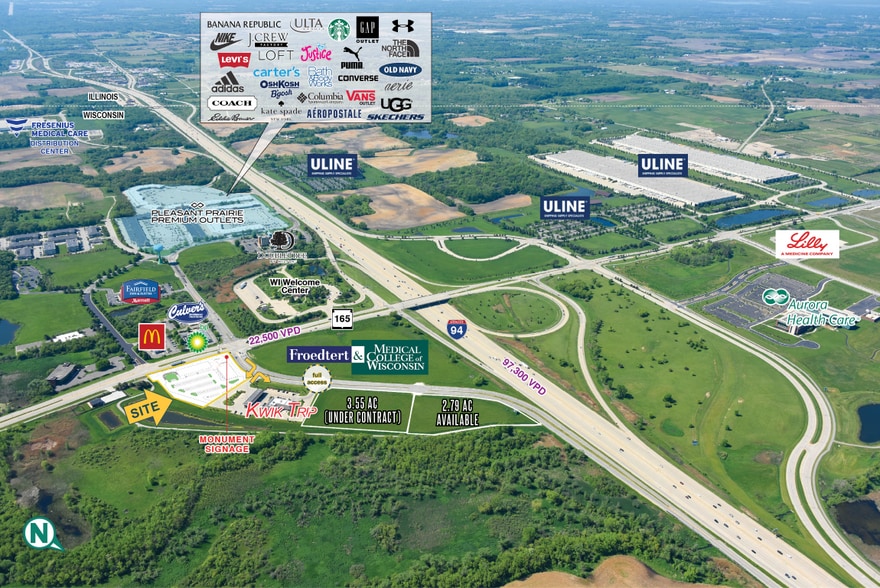 I-94 & Highway 165, Pleasant Prairie, WI for lease - Aerial - Image 2 of 3