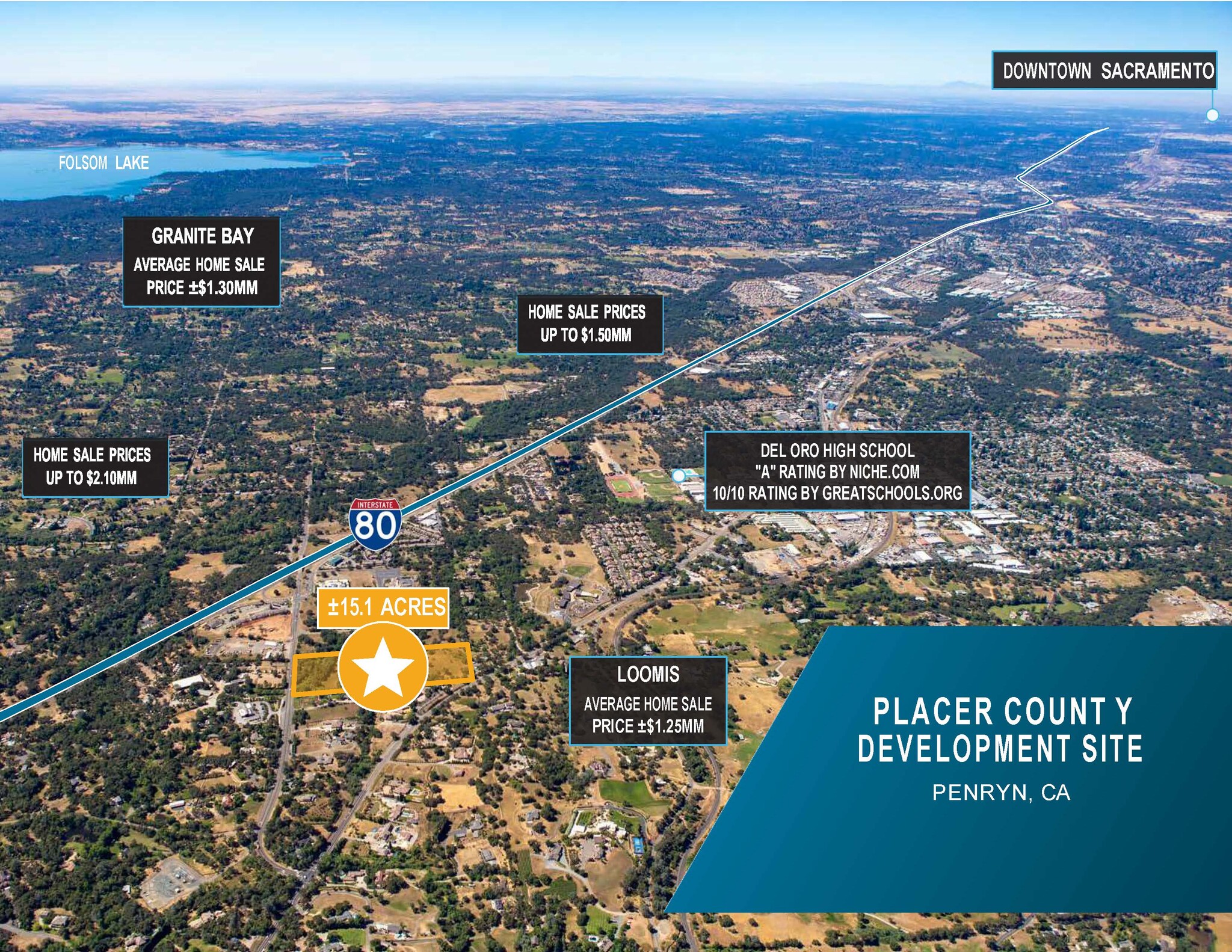 West side of Penryn Road ±0.3 miles north of I-80, Penryn, CA for sale Aerial- Image 1 of 3