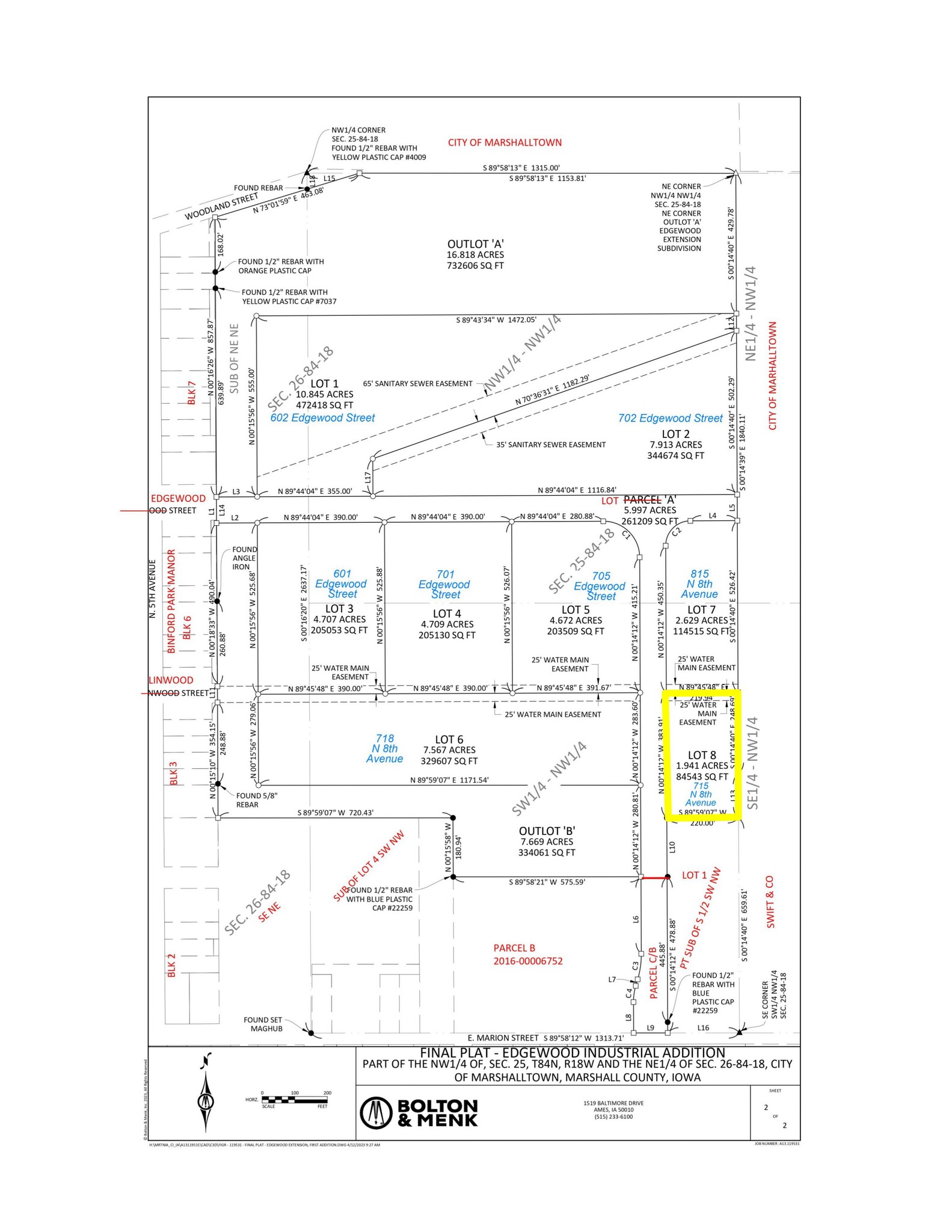 715 N. 8th Avenue, Marshalltown, IA for sale Plat Map- Image 1 of 2