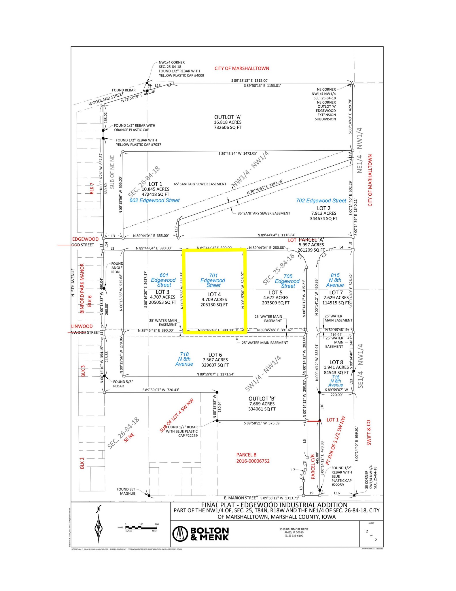 701 Edgewood Street, Marshalltown, IA for sale Plat Map- Image 1 of 2