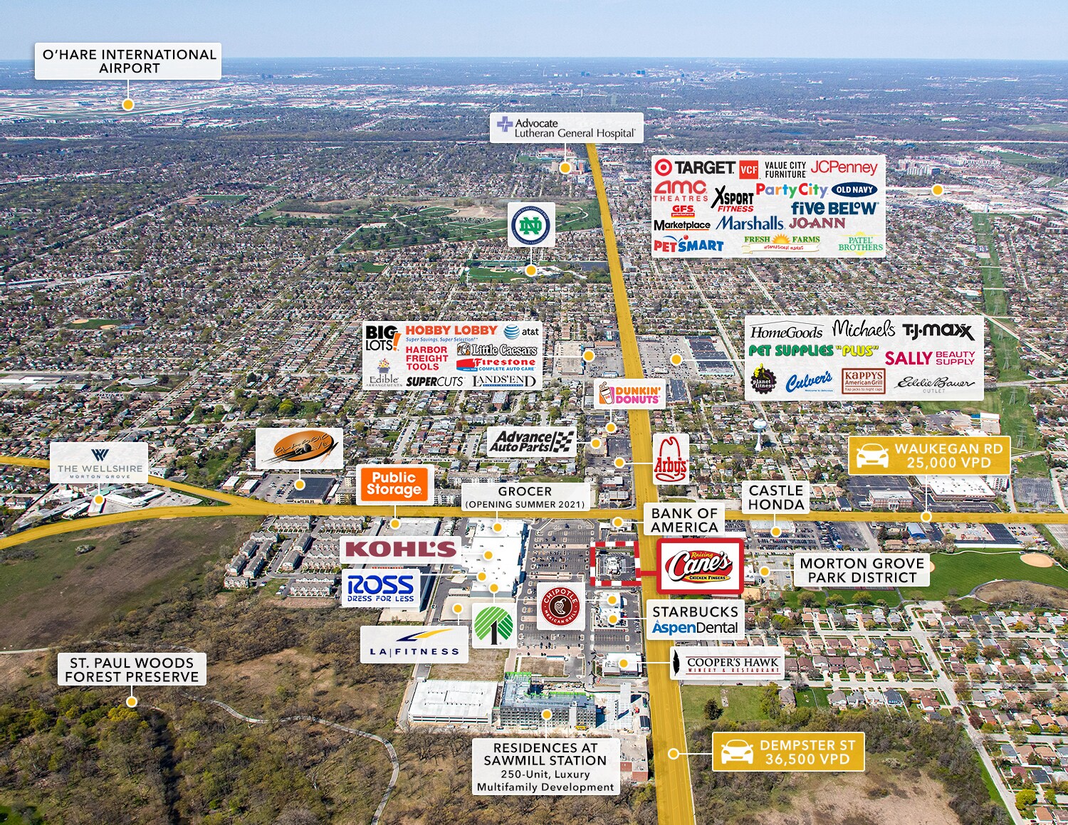 6881 Dempster St, Morton Grove, IL for sale Aerial- Image 1 of 1