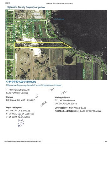 Highlands County Property Appraiser Map 117 Highlands Lake Dr, Lake Placid, Fl 33852 | Loopnet