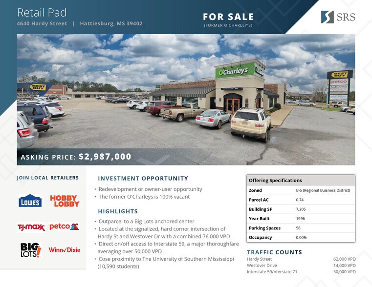 4640 Hardy St, Hattiesburg, MS 39402 Former O'Charleys Hattiesburg