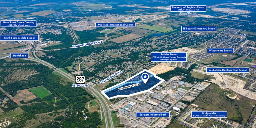 NEC of 287 & Primrose Dr. hwy, Midlothian, TX for sale - Aerial - Image 2 of 2