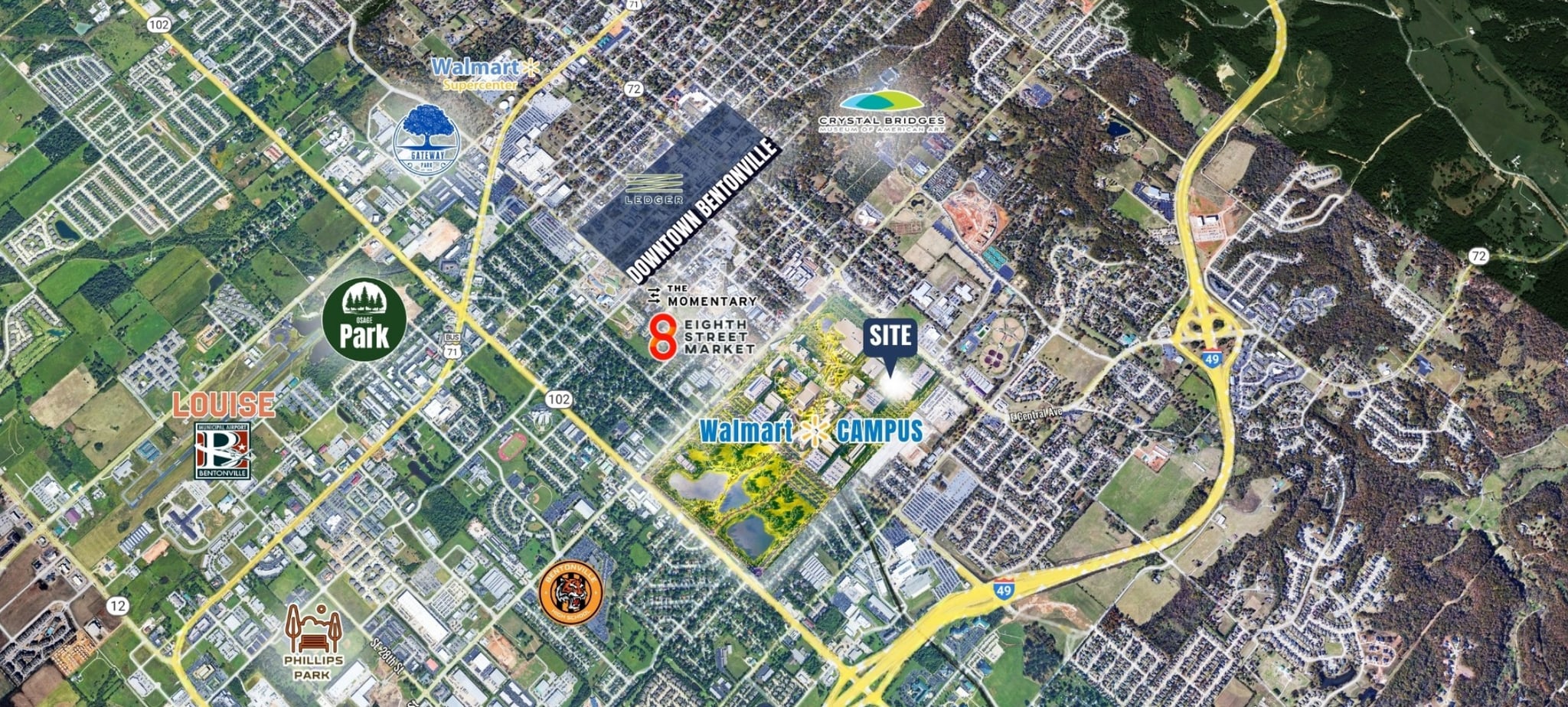 1404 E Central Ave, Bentonville, AR for lease Aerial- Image 1 of 5