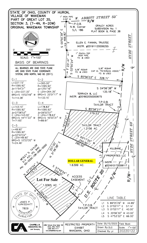 State Route 20 (Hyde Street) Village of, Wakeman, OH for sale Plat Map- Image 1 of 1
