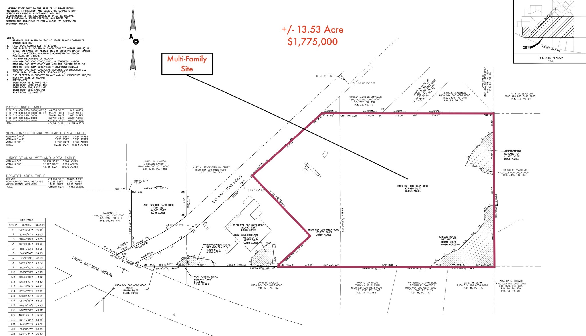 Bay Pines MF, Beaufort, SC for sale Plat Map- Image 1 of 2