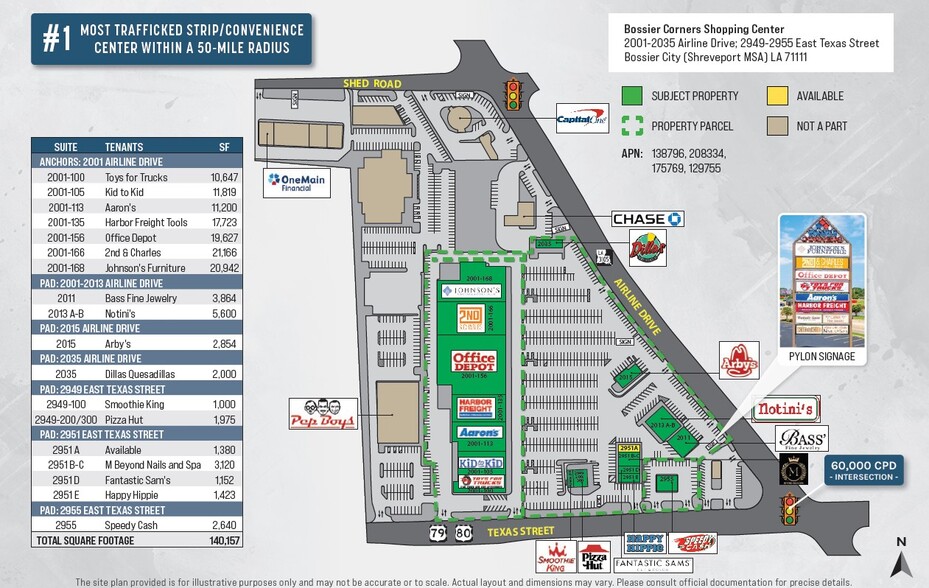 Bossier Corners Shopping Center portfolio of 9 properties for sale on LoopNet.com - Site Plan - Image 2 of 5