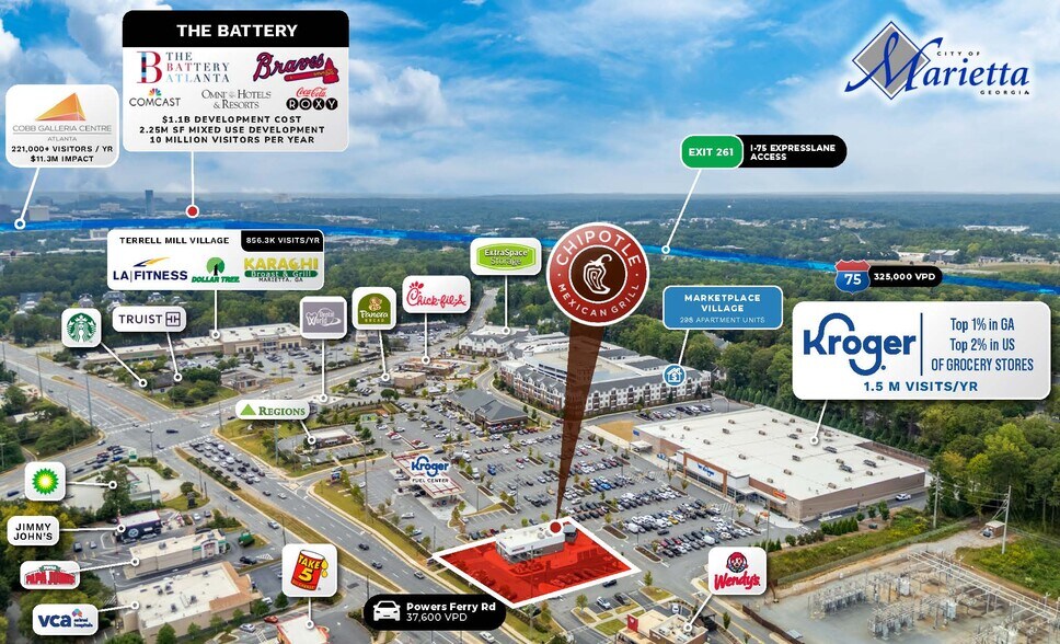 1298 Powers Ferry Rd SE, Marietta, GA for sale - Aerial - Image 2 of 3