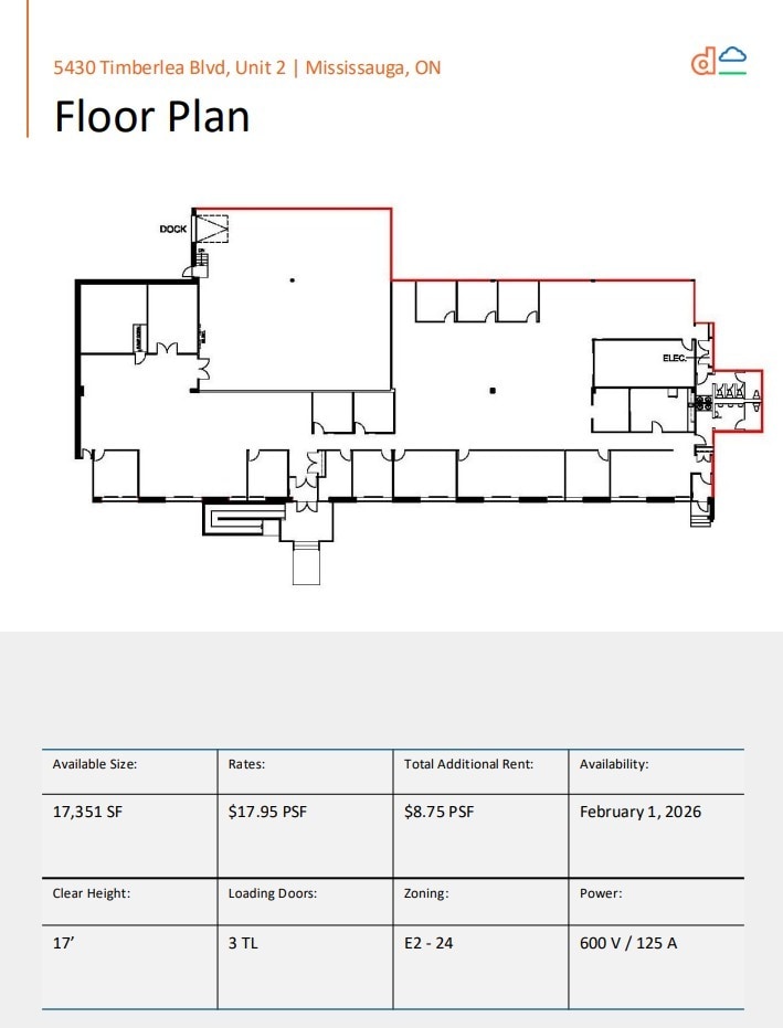 5430 Timberlea Blvd, Mississauga, ON for lease Floor Plan- Image 1 of 1