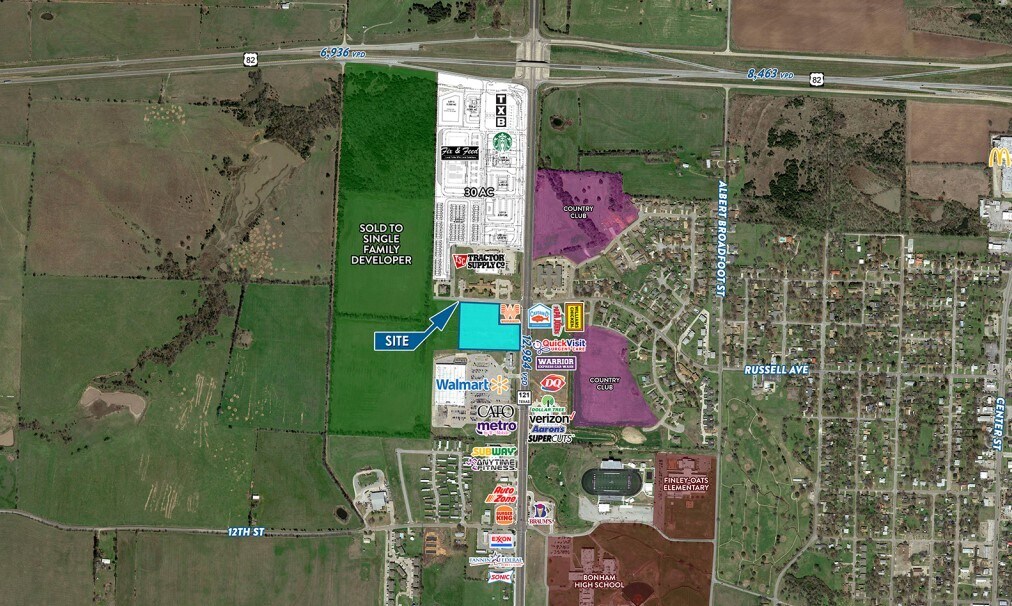 N Hwy 121 & Russell St, Bonham, TX for sale Aerial- Image 1 of 1