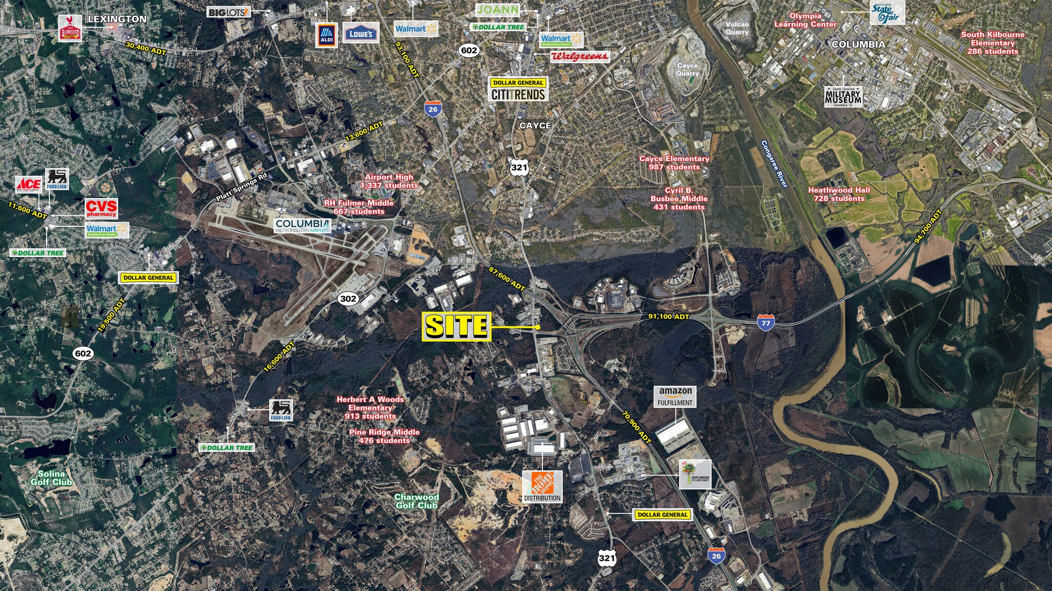 US Hwy 321 & Fish Hatchery rd, Cayce, SC for lease Aerial- Image 1 of 3