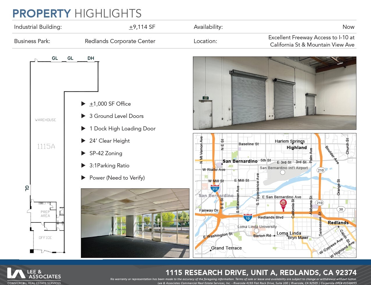 1115 Research Dr, Redlands, CA for lease Floor Plan- Image 1 of 2