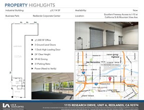 1115 Research Dr, Redlands, CA for lease Floor Plan- Image 1 of 2