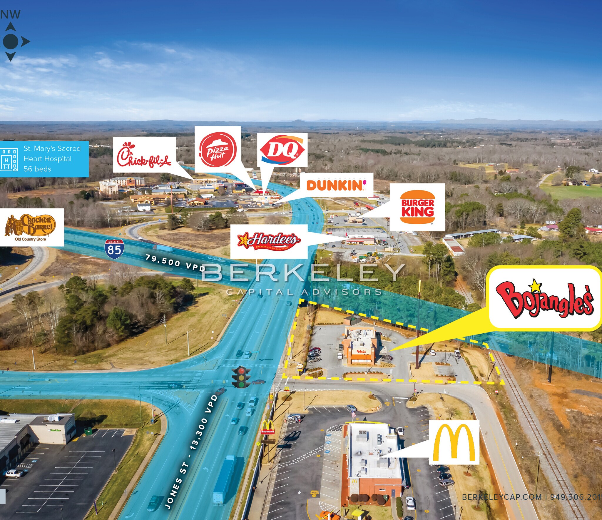 13870 Jones St, Lavonia, GA 30553 Corp. Bojangles' 9 Yrs, NNN ±