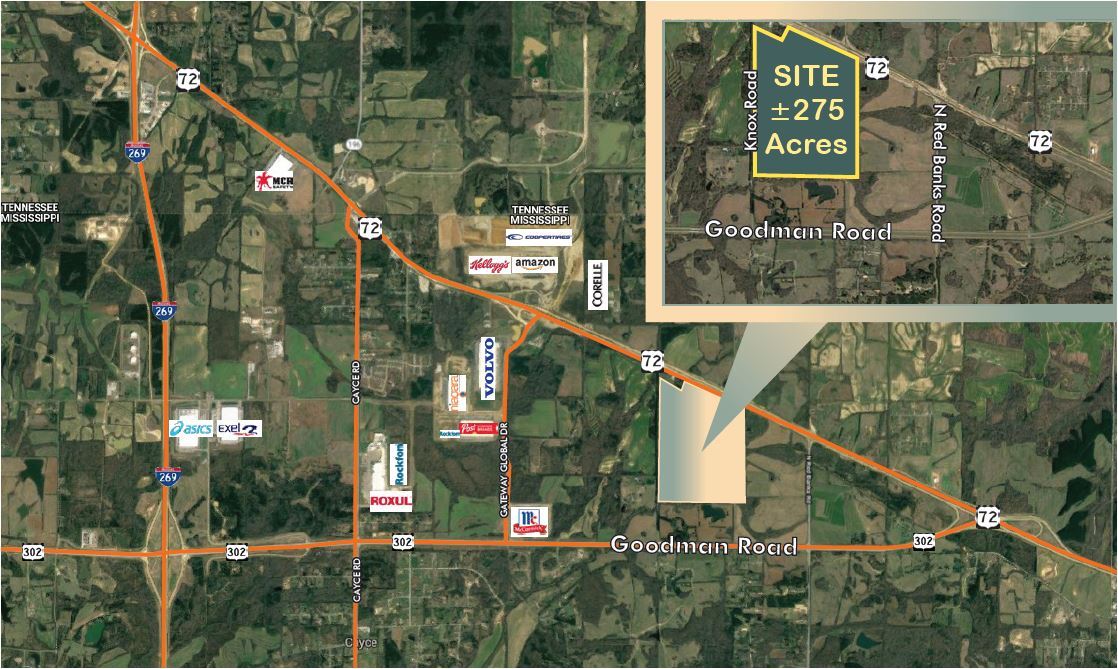 US 72 Hwy, Byhalia, MS for sale Aerial- Image 1 of 2