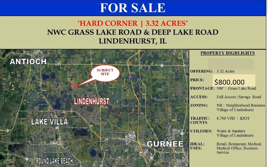 Grass Lake Road & Savage Road, Lindenhurst, IL for sale - Building Photo - Image 2 of 6