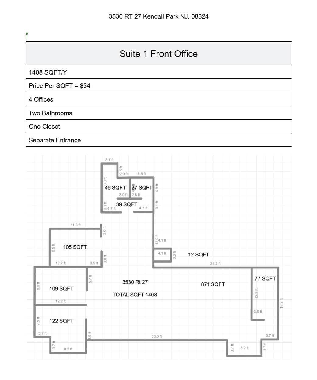 3530 State Route 27, Kendall Park, NJ for lease Floor Plan- Image 1 of 1
