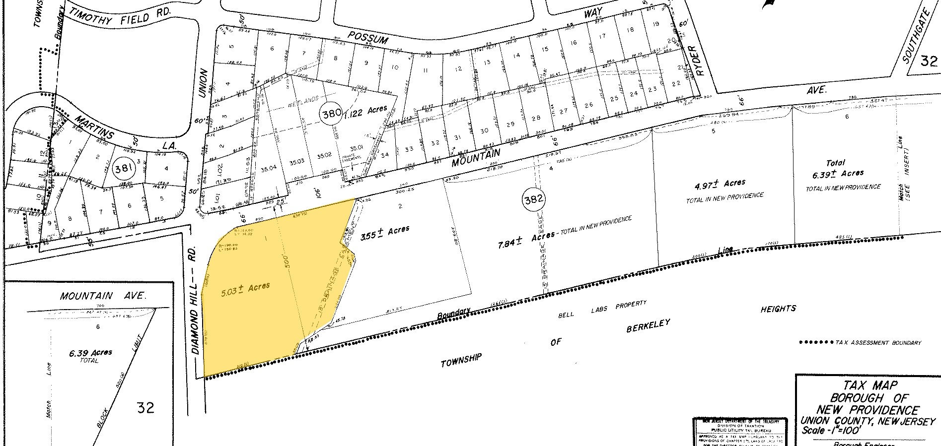 890 Mountain Ave, Berkeley Heights, NJ for sale Plat Map- Image 1 of 1