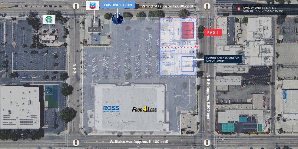 SWC W 2nd St and N E St, San Bernardino, CA for lease - Aerial - Image 1 of 1