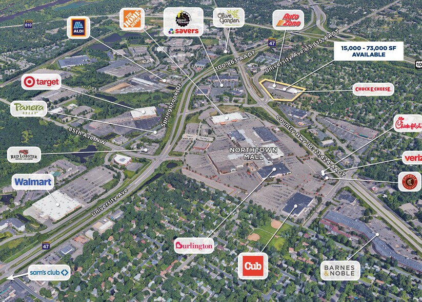 8943-8949 University Ave NE, Blaine, MN for lease - Aerial - Image 2 of 3