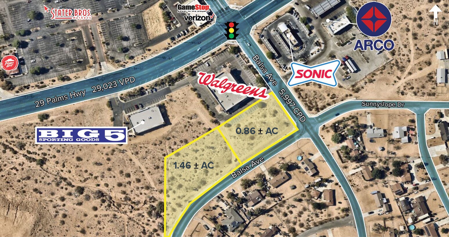 29 Palms Hwy (Hwy 62) hwy, Yucca Valley, CA for sale Aerial- Image 1 of 3