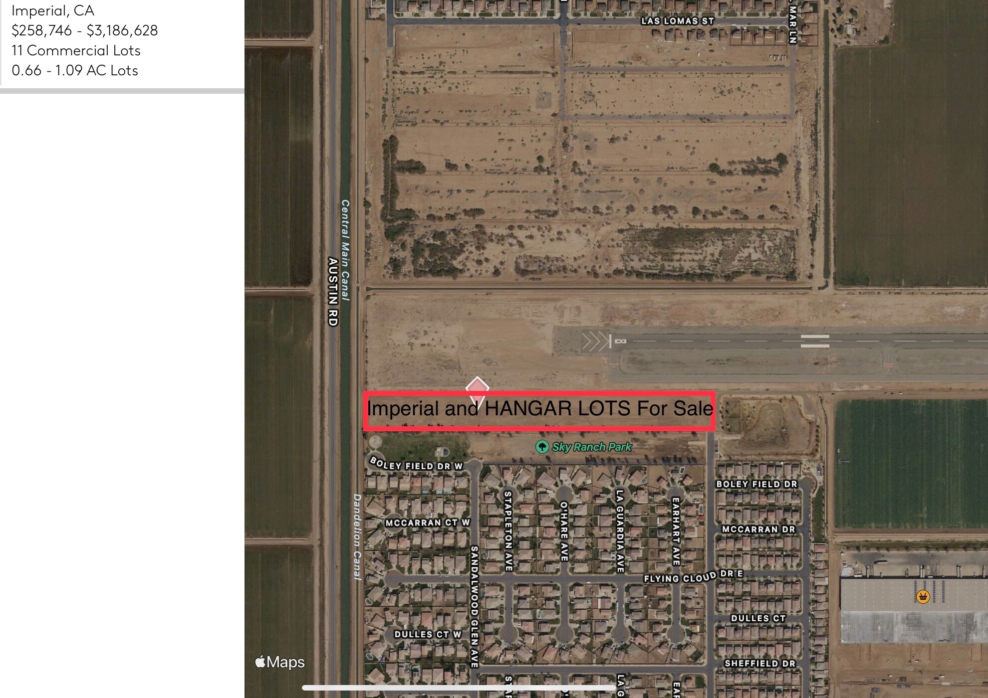600-620 Sky Ranch Runway, Imperial, CA for sale Aerial- Image 1 of 3