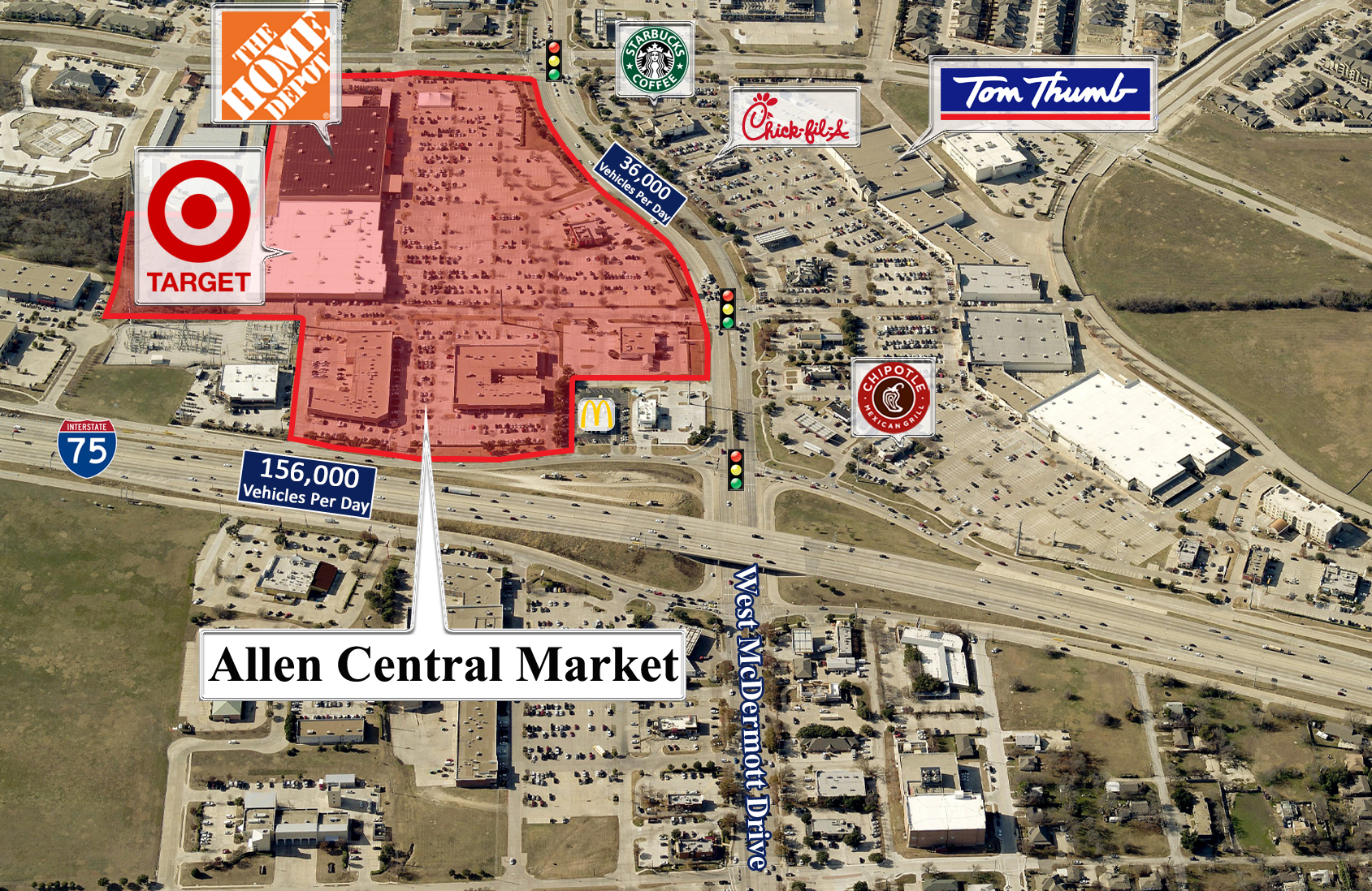 204-210 Central Expy, Allen, TX for lease Aerial- Image 1 of 3