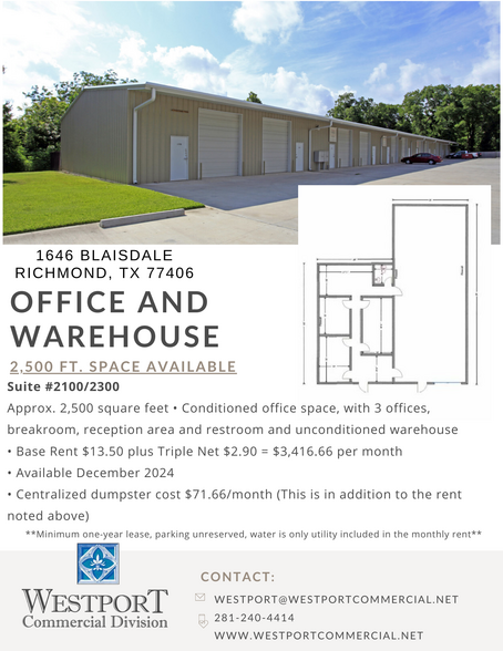 1646 Blaisdale Rd, Richmond, TX for lease - Building Photo - Image 1 of 5