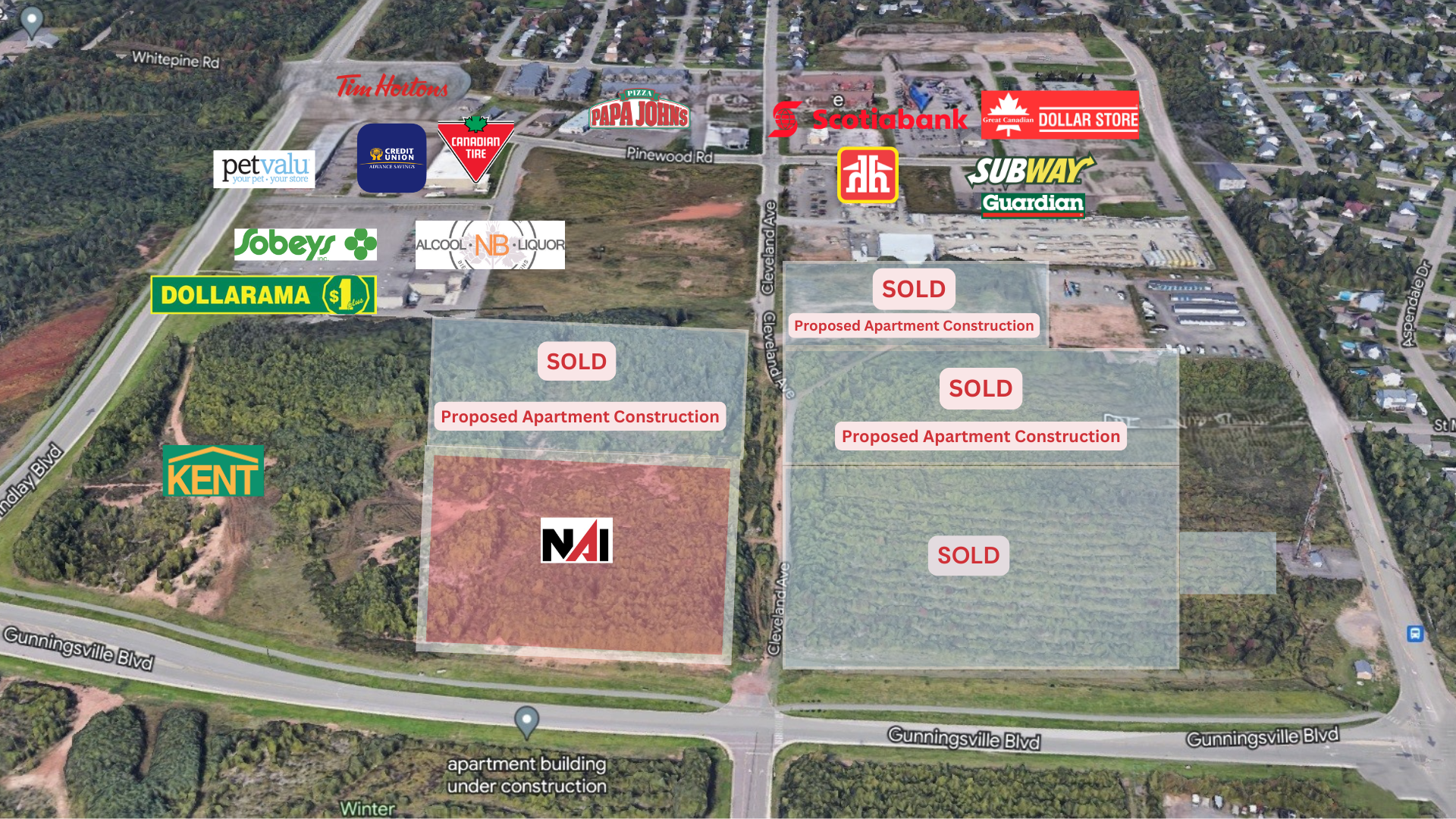 Lot Gunningsville - Cleveland Avenue blvd, Riverview, NB for sale Aerial- Image 1 of 2
