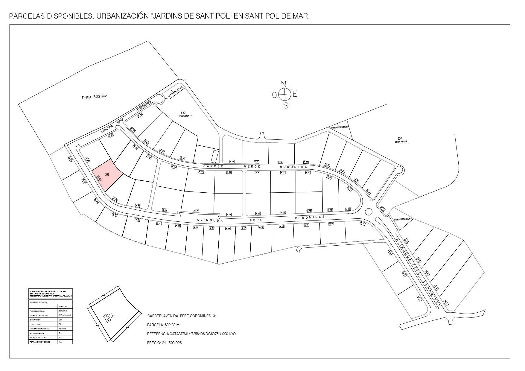 34 Avinguda de Pere Coromines, Sant Pol de Mar, Barcelona for sale Plat Map- Image 1 of 2