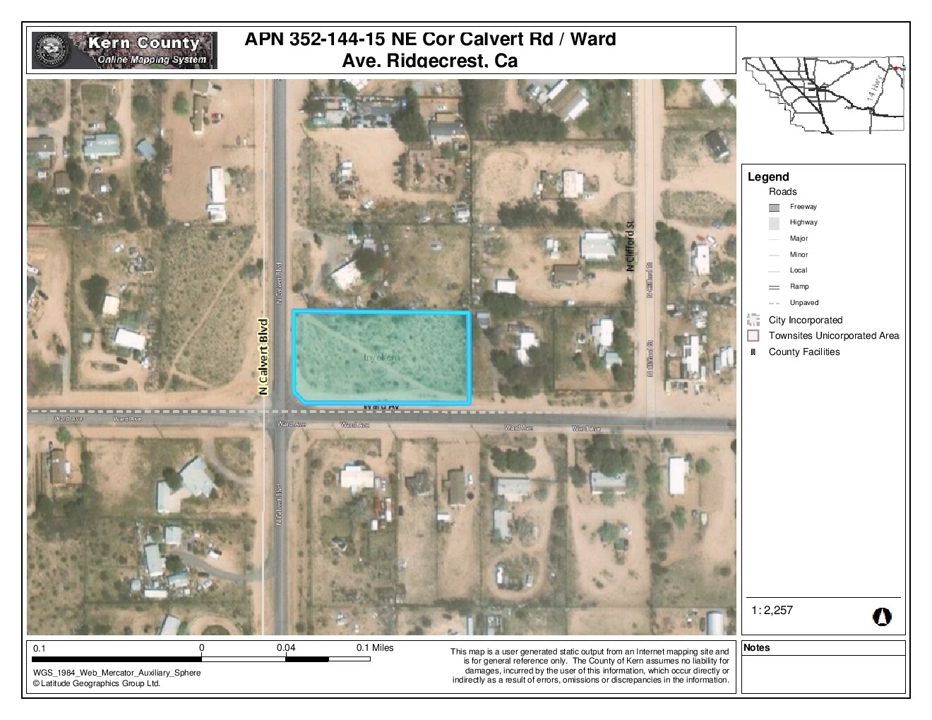 1 Ac At Northeast Cor West Ward Av & Calvert Rd, Ridgecrest, CA for sale Primary Photo- Image 1 of 5