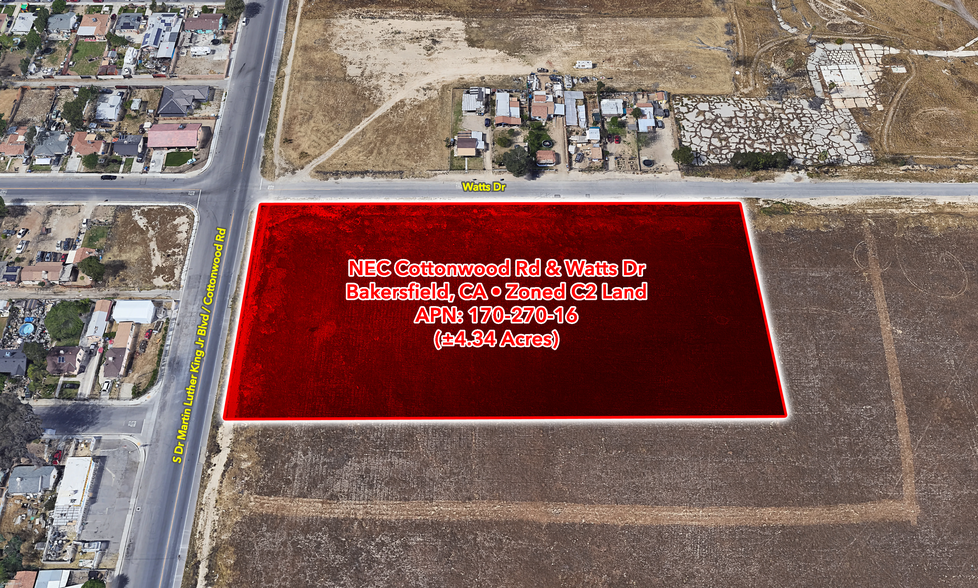 SEC Hard Corner - Cottonwood & Watts Drive rd, Bakersfield, CA for sale - Aerial - Image 1 of 1