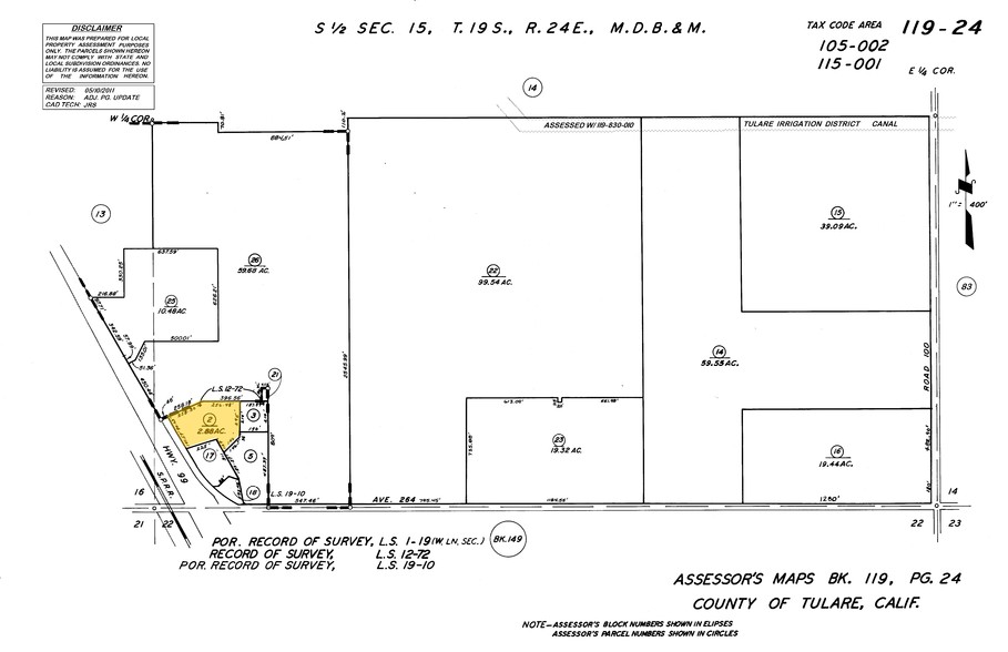 26442 N Highway 99, Tulare, CA for sale - Plat Map - Image 1 of 1