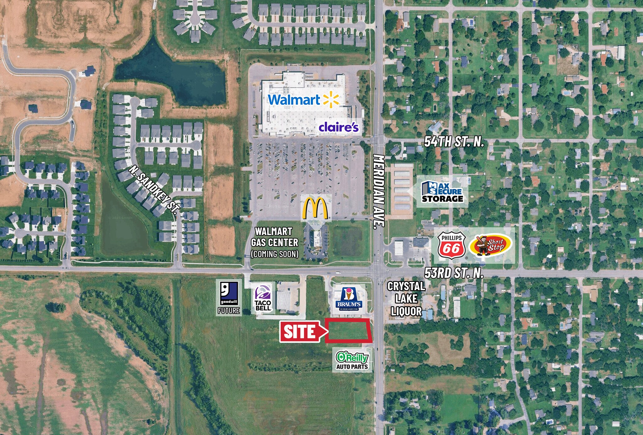 S. of SW/C at Meridian & 53rd St., Wichita, KS for sale Aerial- Image 1 of 7