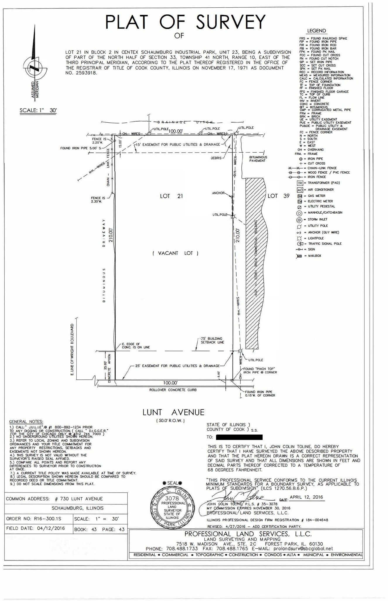 730 Lunt Ave, Schaumburg, IL for sale Plat Map- Image 1 of 1