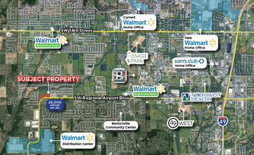 SW Regional Airport Blvd, Bentonville, AR - aerial  map view