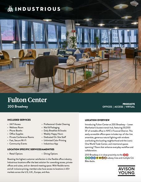 200 Broadway, New York, NY 10038 - Industrious Fulton Center | LoopNet