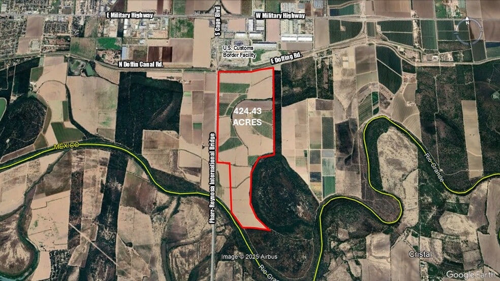 424.43 Acs on E. Side of Pharr Intl. Bridge, Pharr, TX for sale - Aerial - Image 1 of 6