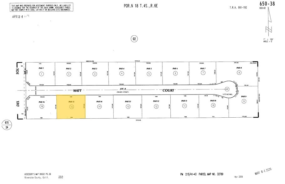 Watt Ct @ Rio Del Sol, Thousand Palms, CA for sale - Plat Map - Image 2 of 2