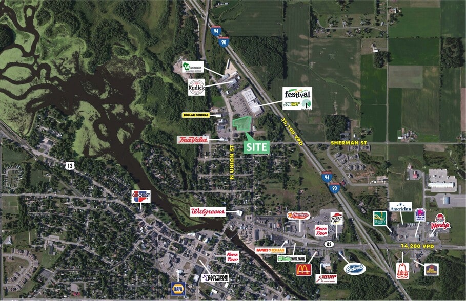 NEC of Union St, Mauston, WI for sale - Aerial - Image 2 of 2