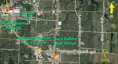 NEC of 50 Hwy & Blackwell Rd, Lee's Summit, MO - AERIAL  map view