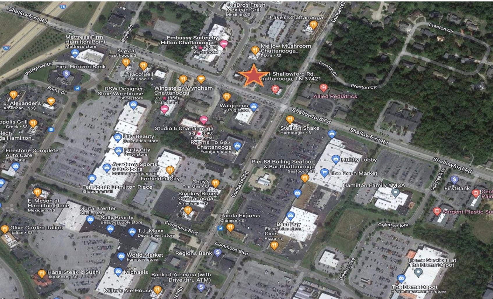 7331 Shallowford Rd, Chattanooga, TN for lease Aerial- Image 1 of 2