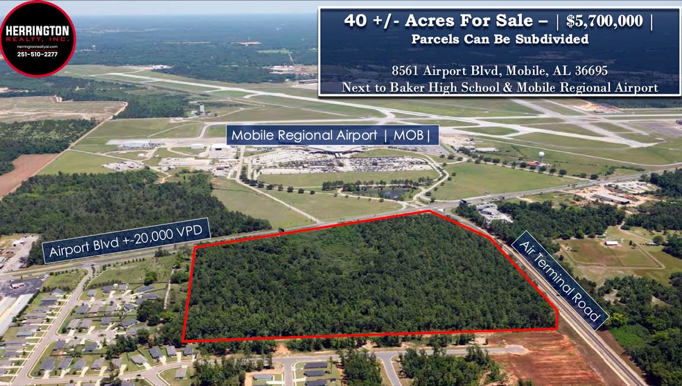 Southwest Quadrant of Airport Blvd Air Terminal Dr, Mobile, AL for sale - Building Photo - Image 1 of 1