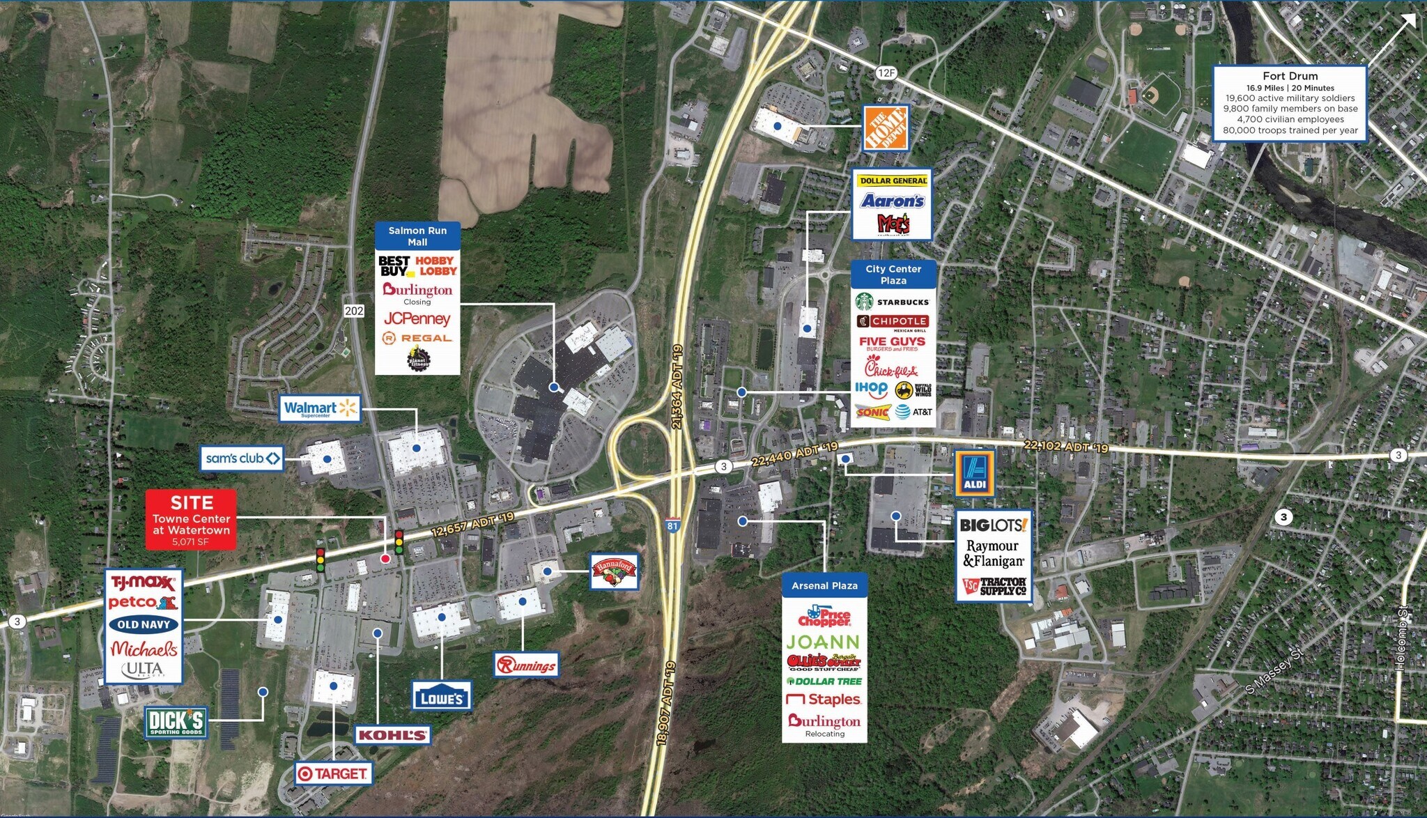 Towne Center at Watertown, Watertown, NY for lease Aerial- Image 1 of 7