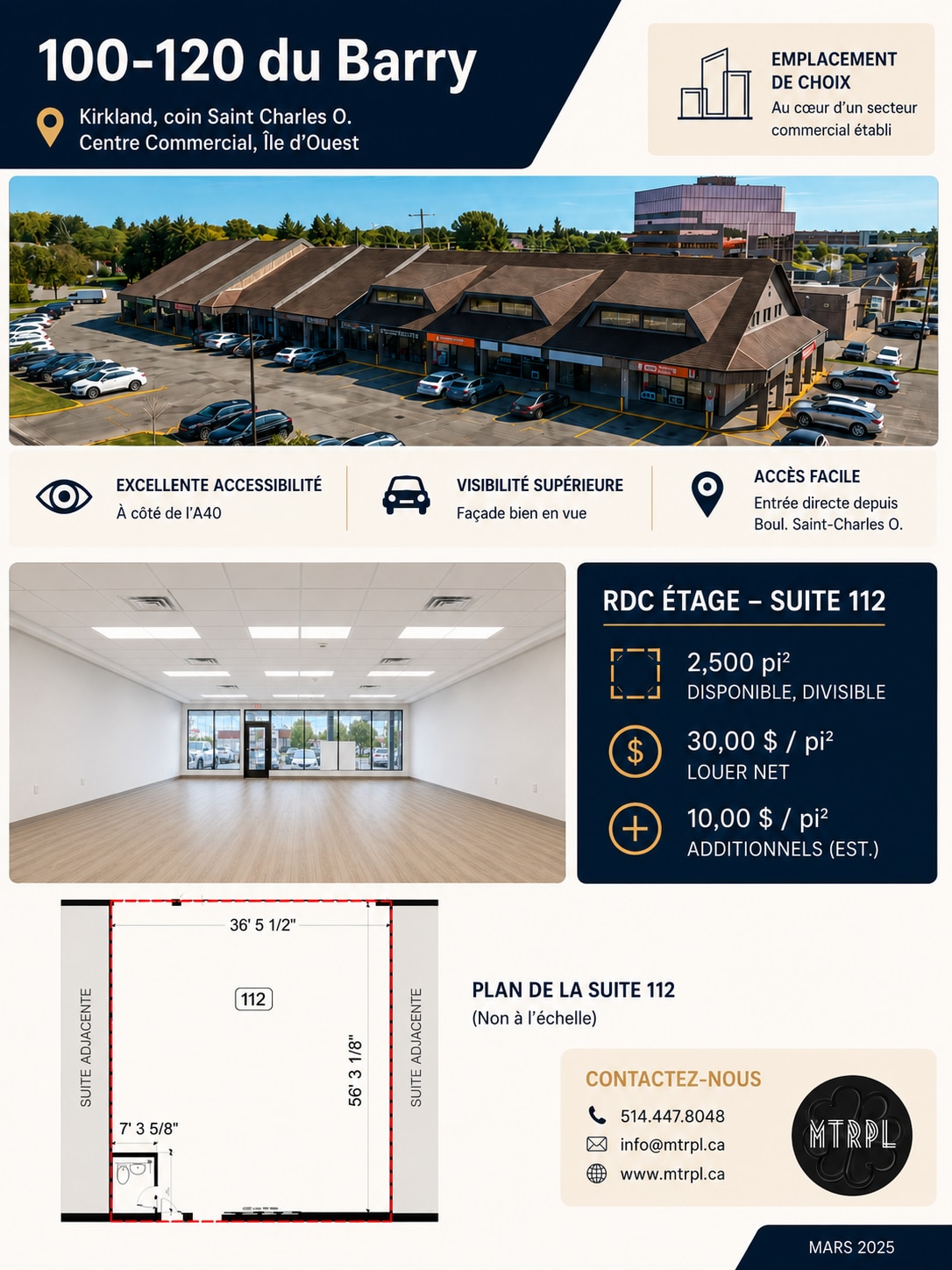 100-120 Rue du Barry, Kirkland, QC for lease Interior Photo- Image 1 of 6