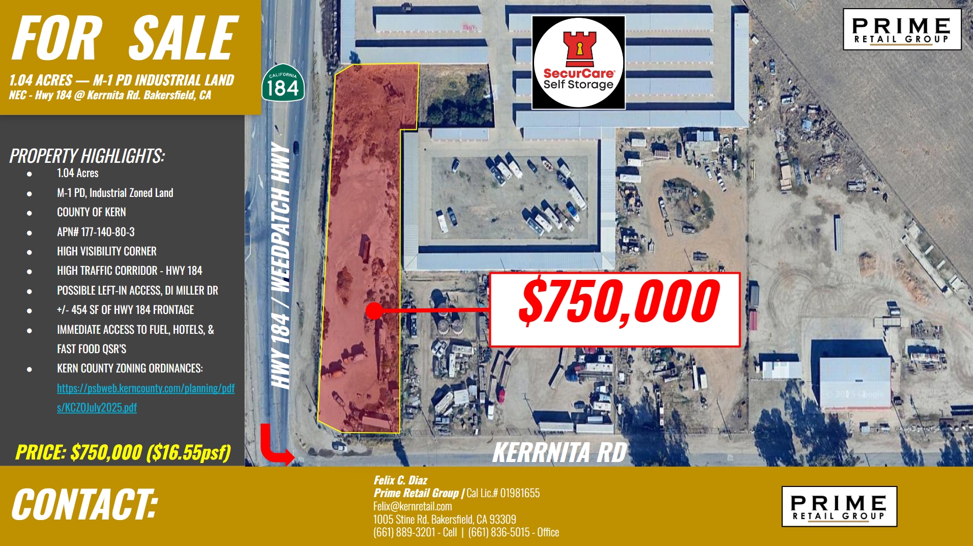 NEC Hwy 184 @ Kerrnita Rd, Bakersfield, CA for sale Primary Photo- Image 1 of 6