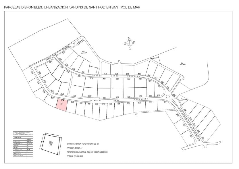 27 Avinguda de Pere Coromines, Sant Pol de Mar, Barcelona for sale - Plat Map - Image 1 of 1