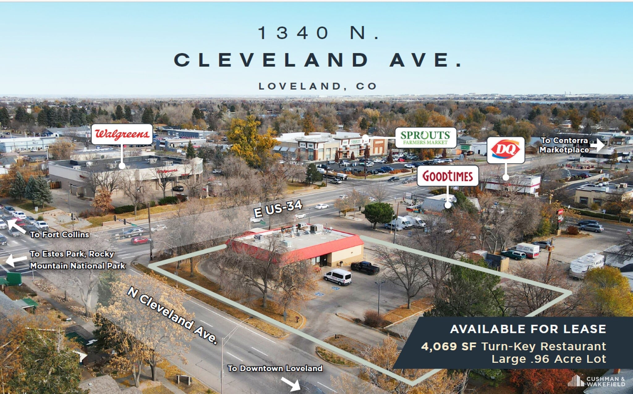 1340 N Cleveland Ave, Loveland, CO for lease Aerial- Image 1 of 7