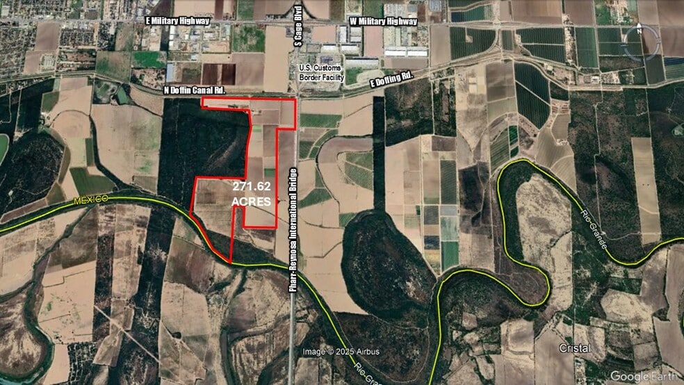 271.62 Acs on West side of Pharr Intl. Bridge, Pharr, TX for sale - Aerial - Image 1 of 6